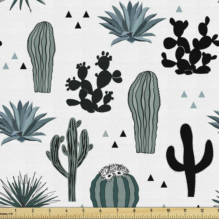 Cactus Fabric by the Yard Bohemian Scandinavian Style Little Triangles Various Desert Cacti Plants Decorative Upholstery Fabric for Sofas and Home