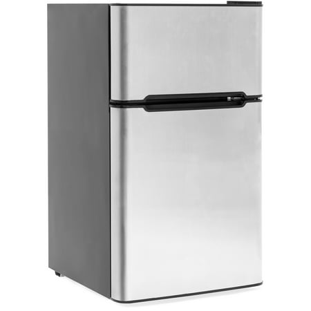 Best Choice Products 34in Double Door Stainless Steel Compact Mini Refrigerator for Home, Office, Dorm w/ 3.2 Cubic Feet Capacity, Freezer, Ice Tray, Scraper - (Best 36 Counter Depth Refrigerator 2019)
