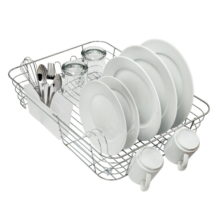 WENKO Corner Dish Rack, Dimensions (W x H x D): 14.76 x 4.13 x 14.76 in,  Silver matt