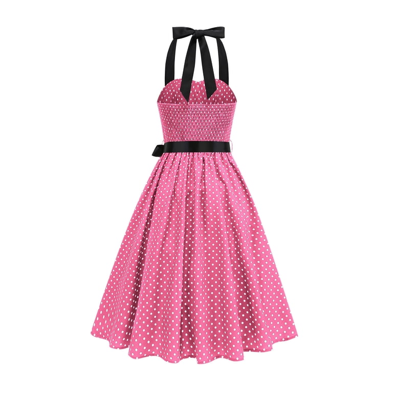 Teyfeniy Pink Polka Dot Dress for Women Pleated A Line Flowy Dress with  Waistband Summer Solid Color Fashion Casual Sleeveless Outfit Holiday  Vacation Midi Dress - Walmart.com