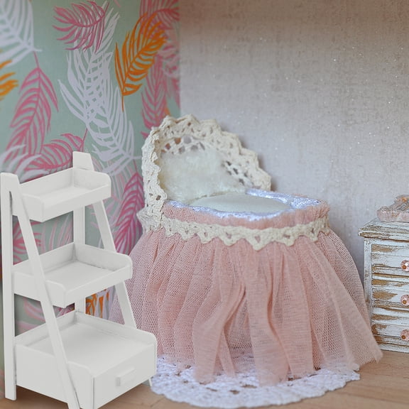 CRILSTYLEO 1-Pack White Miniature Dollhouse Bookshelf Wooden Display Shelf for Doll Furniture and Collectors