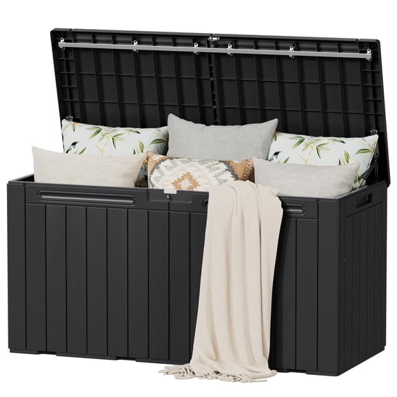 Resin Deck Box 100 Gallon Large Lockable Outdoor Storage Box Waterproof Deck Chest for Patio Cushions, Garden Tools, Accessories (Black)