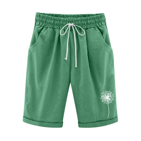 Women Summer Dandelion Print Plus Size Boy Shorts Underwear for Women High Waisted Cotton Pants Women s Shorts Casual Long Plus Size Shorts Lacing Beach Workout Pocket Five Point Pants