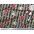 thumbnail image 3 of Soimoi Blue polyester Crepe Fabric Leaves,Stripe & Red Flower Stripe Printed Fabric 1 Yard 42 Inch Wide, 3 of 3