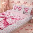 thumbnail image 3 of Erosebridal Glam Large Satin Bow Zipper Twin Comforter Sets with Fitted Sheet and 2 Pillowcases,Soft Leopard Spotted Base Zipper Bedding Set,Bubblegum Pink White,4-Piece,Pink Reversible, 3 of 6