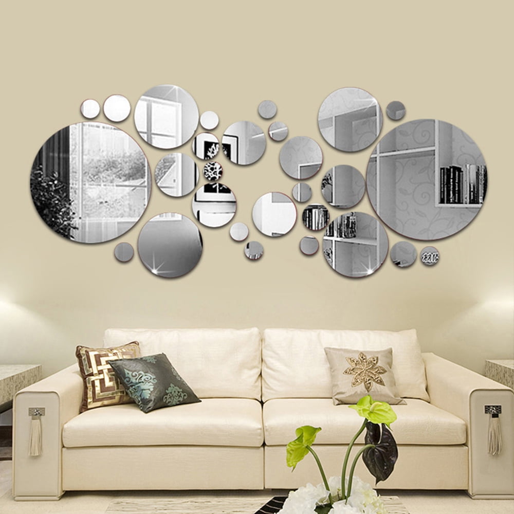 Euwbssr Acrylic Wall Mirror Stickers Room Bedroom Kitchen Bathroom Stick Decal Home Party Decoration, Size: 26pcs, Silver