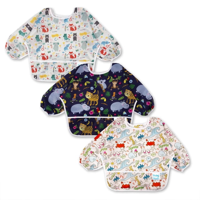 Baberos Baby Noah de manga larga impermeables de 6 a 24 m, paquete de 3 unidades
