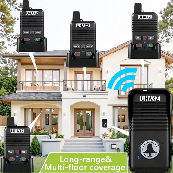 UHAXZ-Full Duplex Wireless Intercom Doorbell, 1000ft Long Range, Hands-Free Intercom Door Bell 2 Way Communication,Intercom for Home(Black1 Pack