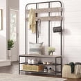 thumbnail image 2 of Hall Tree with Bench, Entryway Bench with Coat Rack, Mud Room Rack with 12 Double Hooks and Shoe Storage, Coat Tree, Shoe Rack Organizer, for Foyer, Front Door, Rustic Brown BF05MT01, 2 of 10