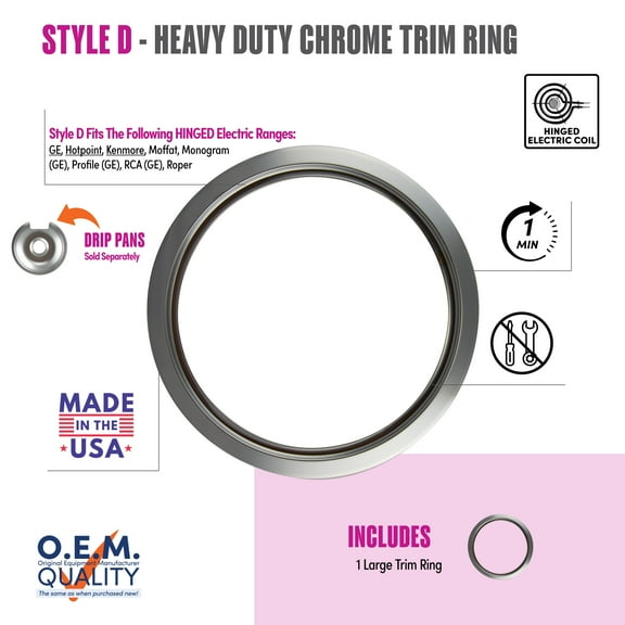 Range Kleen R8GE Style D One Large Heavy Duty Chrome Trim Ring