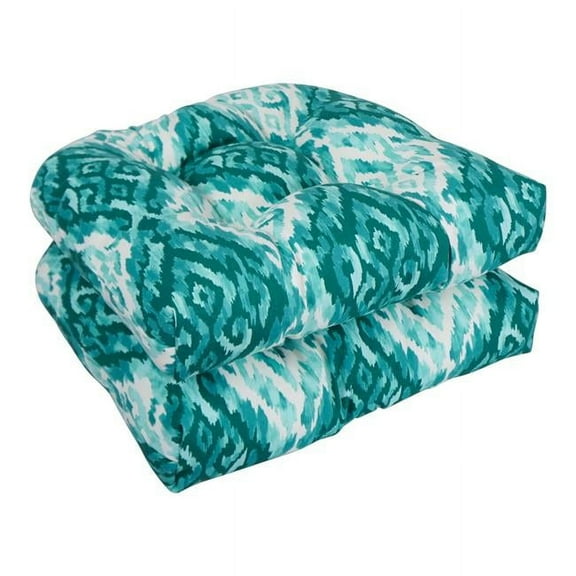 Blazing Needles 93184-2CH-OD-226 19 in. U-Shaped Outddor Dining Chair Cushions, Lakat Peacock - Set of 2