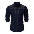 thumbnail image 3 of Retro Western Cowboy Shirts for Men Long Sleeve Button Down Shirt Embroidered Spring Summer Slim Fit Tops Navy XXXL, 3 of 7