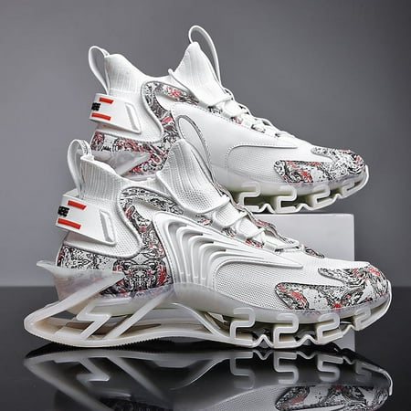 

Fashionable Knitted Blade Sneakers for Men: Breathable Shock-Absorbing Non-Slip Running Shoes for Active Wear-白/黑||39码