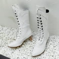 thumbnail image 5 of Fesfesfes Riding Boots For Women Shoes Winter Warm High Heel Casual Retro British Style Solid Color Lace Up Pointed Mid Calf Knight US:9(42), 5 of 5