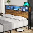 thumbnail image 5 of Afuhokles King Bed Frame with LED Lights Headboard, Metal Platform Bed with Outlets and USB Ports, Storage Headboard, Vintage Brown, 5 of 8