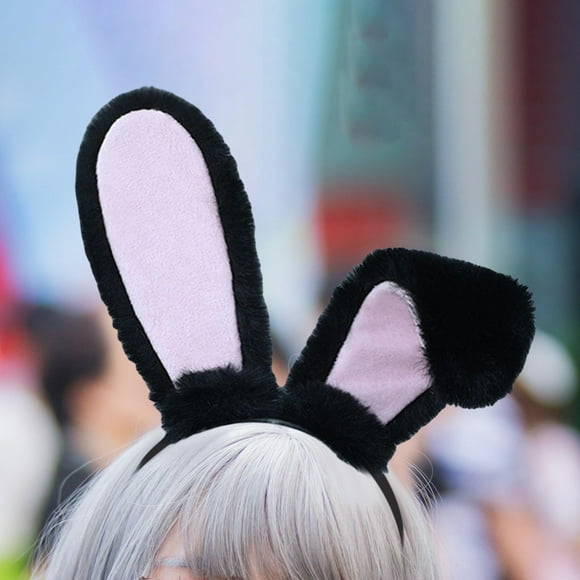 Rabbit Ears Headwear Headdress Ear Hair Hoop for Cosplay Holiday black