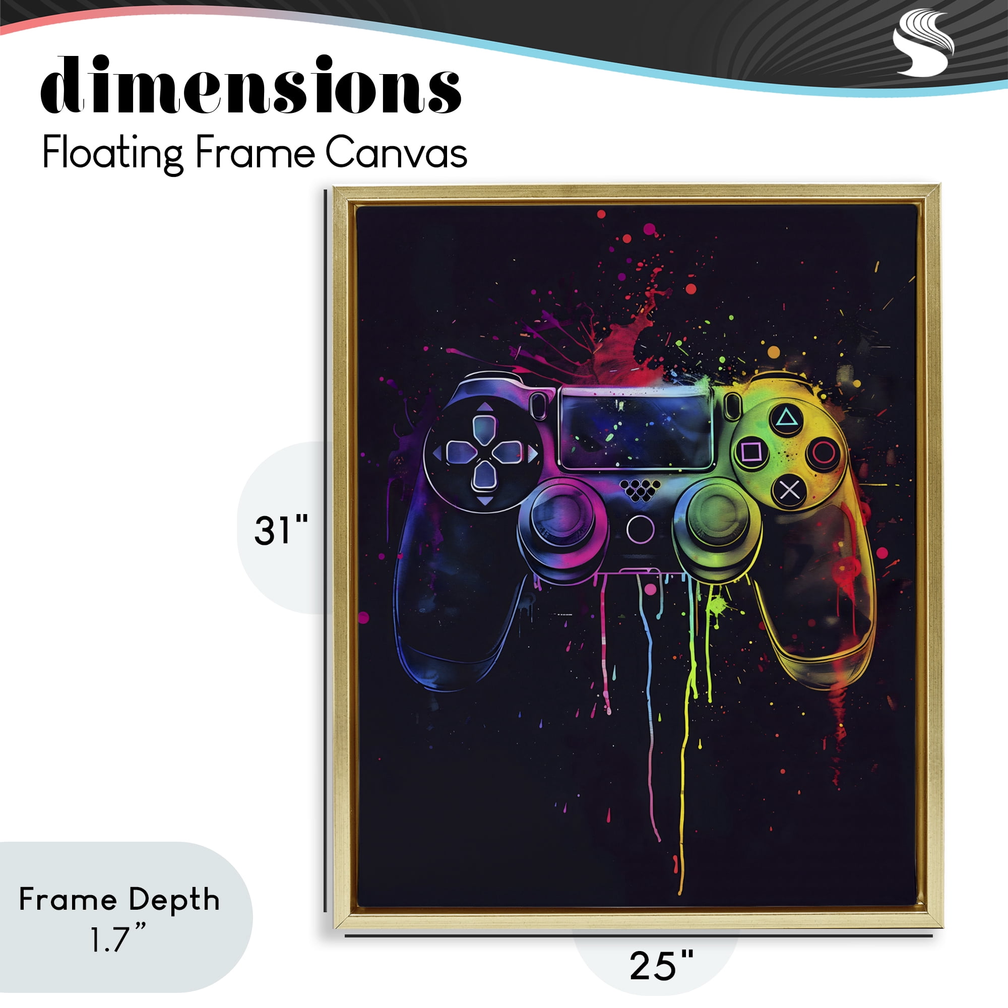 Stupell Industries Rainbow Glow Gaming Controller Gold Framed Floater Canvas Wall Art, design by Creative Studio