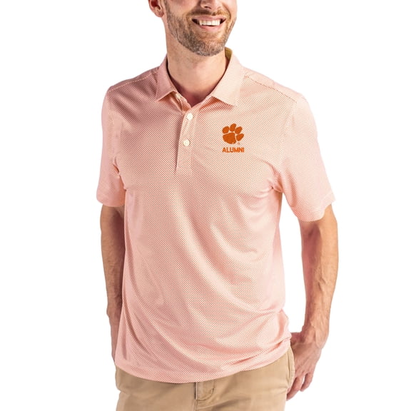 Men's Cutter & Buck White/Orange Clemson Tigers Alumni Pike Eco Symmetry Print Stretch Recycled Polo