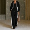 thumbnail image 2 of Szluipve 2 Piece Sets for Women Color Block 2 Piece Tracksuit Full Zip Drawstring Hoodie Side Stripe Elastic Waist Wide Leg Pants Set Casual Loose Matching Loungewear Outfit Black S, 2 of 4