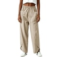 thumbnail image 6 of XPMWRP Women Elastic High Waist Big Patch Pocket Denim Wide Leg Pants Front Split Ankle Loose Lightweight Jeans Casual Walking Vacation Trousers Khaki XXL, 6 of 7