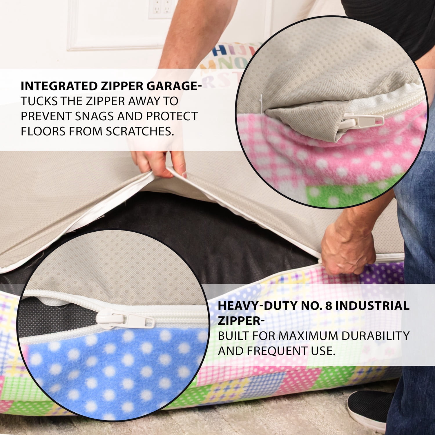 48" x 48" Sensory Crash Pad for Kids & Adults, Soft Fleece Landing Mat with Foam Blocks, Non-Slip Base, Removable Washable Cover for Jumping, Playing and Relaxing