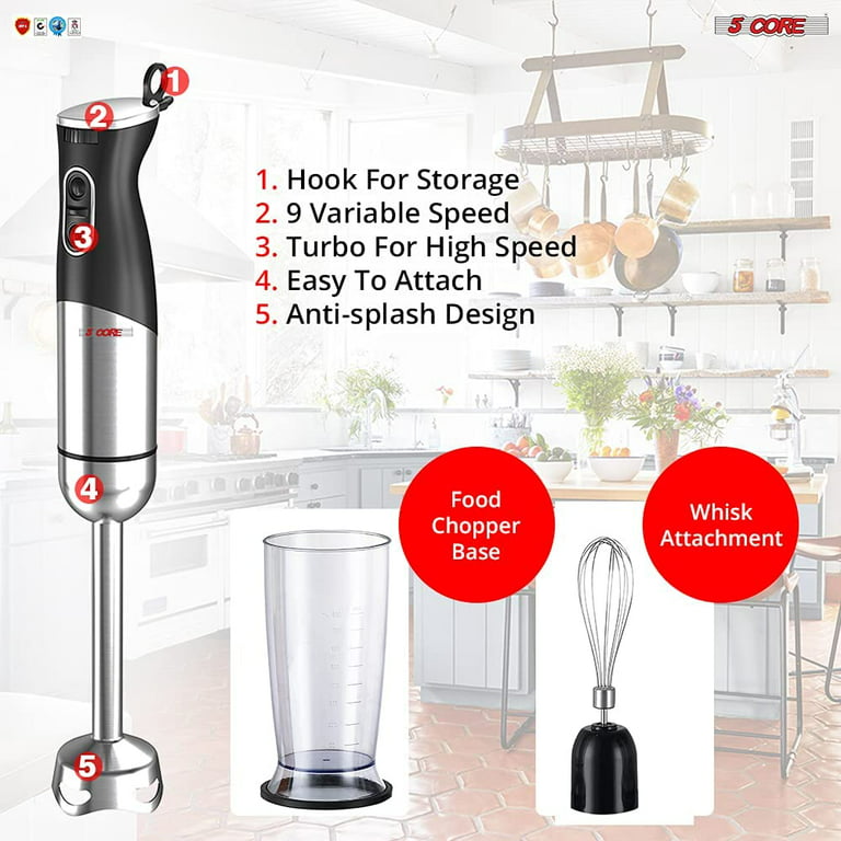 5 Core Electric Immersion Hand Blender 400W 3-in-1 Electric Whisker 9  Variable speed 800ml Mixing Beaker Powerful Portable Easy Control Grip  Handheld