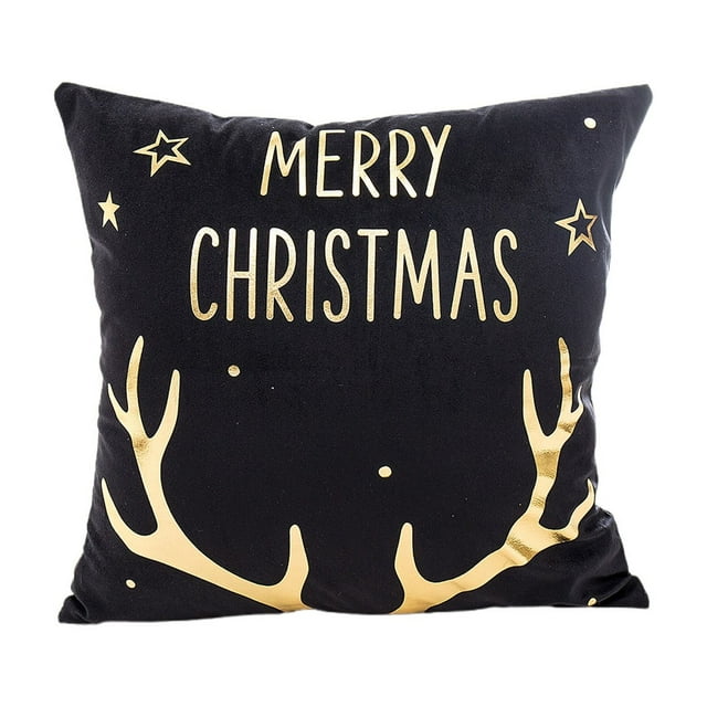 D Polyester Fiber Christmas Hot Pillow Cushion Cover Border Model Pillow Case With Gold Foil Print Black Background Soft Fluffy Texture Decorative Throw Pillow Cover For Home Sofa Bedroom