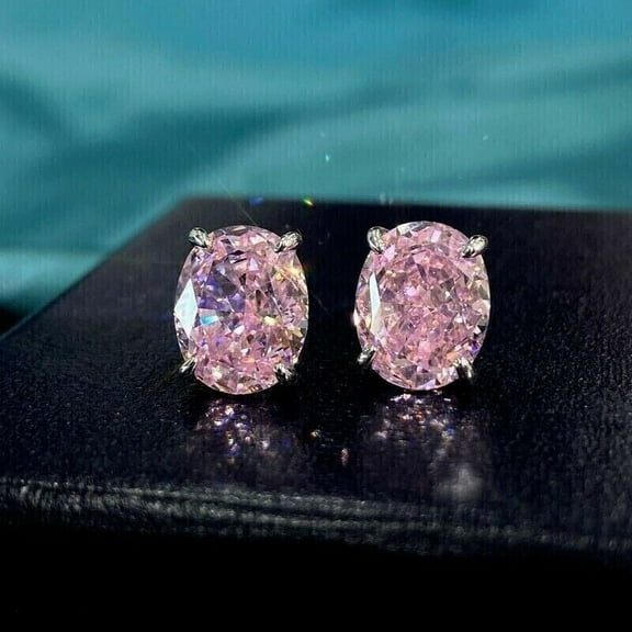 2Ct Oval Cut Pink Diamond Women Stud Earrings Real 925 Sterling Silver