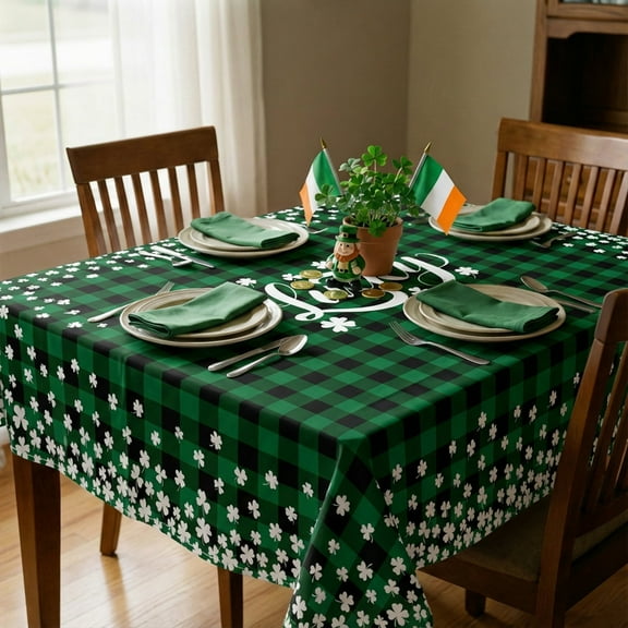 Sm:)e Buffalo Plaid Shamrock Lucky Clover St. Patrick's Day Tablecloth 60x84 Inch