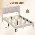 thumbnail image 3 of Gymax Queen Size Bed Frame Dutch Velvet Upholstered Platform Bed w/Wingback Headboard Beige, 3 of 10