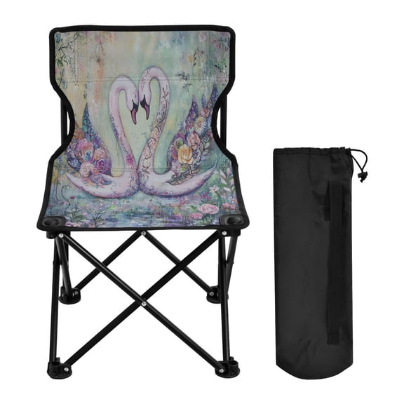YAZAOO Camping Chairs Modern Romantic Swans Amongst Flowers Pattern Folding chair