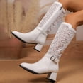 thumbnail image 5 of Women's Breathable Knee High Boots Pointed Toe Chunky Heel Wide Calf Booties Fashion Hollow Out Riding Boots White Size 7, 5 of 8