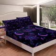 thumbnail image 3 of Erosebridal Hippie Lotus Bed Set Moon Phase Bed Sheets Set, Bohemian Eye Printed Sheet Set Queen Pink Purple Glowing Sheets, Oriental Hamsa Fatima Top Sheet Teal Floral Room Decorations, 3 of 6