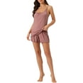 thumbnail image 1 of INSPIRAR CHIC Conjunto de Pijamas para Mujeres, Top de Tirantes con Volantes de Color Sólido y Pantalones Cortos, Talla XS, Rosa, 1 of 6