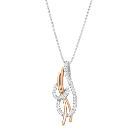 Duet 1/6 ct Diamond Scroll Pendant Necklace in Sterling Silver & 14kt Rose Gold