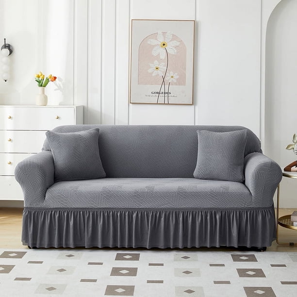 Nvzi Funda de sofá para sofás de jacquard con dobladillo, fundas de sofá elásticas para sala de estar,lavable, protector de sofá para 2 asientos, 55,11-72,83 pulgadas (gris oscuro B)