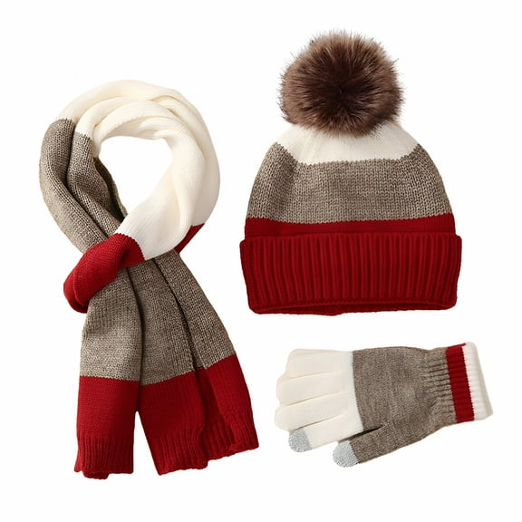 TELOLY Kids Teen Winter Beanie Hat Scarf Gloves 3PCS Set Winter Knit Warm Fleece Lined Hat Scarf Gloves Set for Boys Girls 8-15 Years