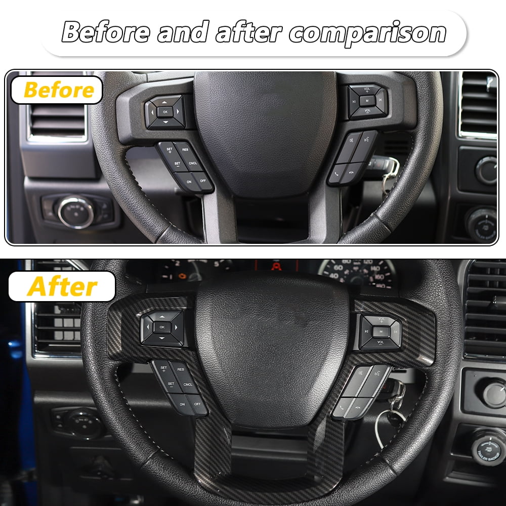 CheroCar ABS Carbon Fiber Steering Wheel Cover Trim for 2015-2020 Ford F150