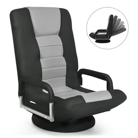 Giantex Reclining Folding Gaming Chair, Video Gaming Rocker w/5-Position Adjustable Backrest & 360 Degree Swivel Round Base, Padded Lazy Sofa Chair