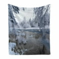 thumbnail image 1 of Winter Soft Flannel Fleece Blanket, Nordic Snow Nature Lake Idyllic Finland Icy Cold Forest Scandinavian Landscape, Cozy Plush for Indoor and Outdoor Use, 50" x 70", White Dark Taupe, by Ambesonne, 1 of 6