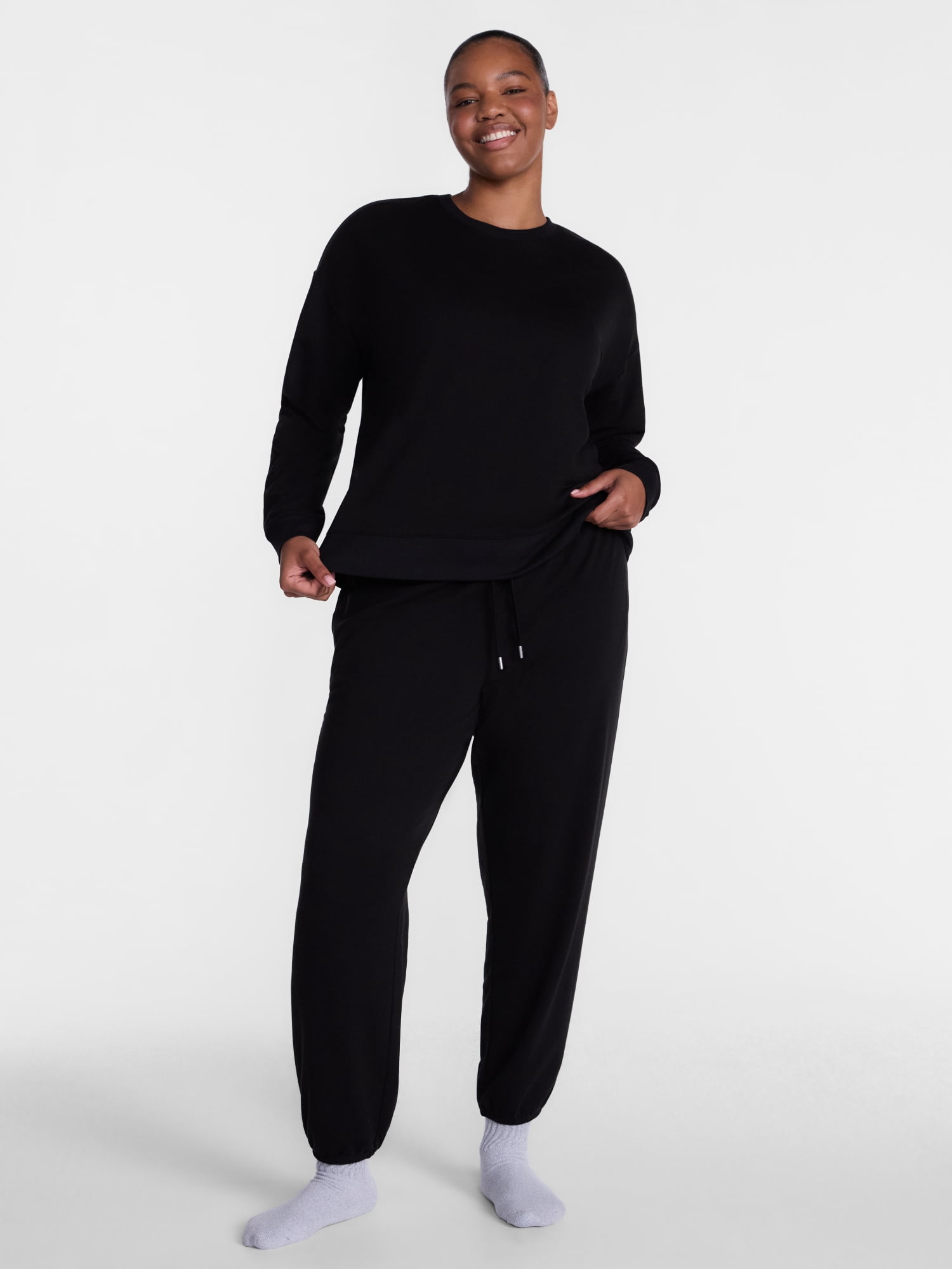 Joyspun Women's Fleece Lounge Sleep Top and Joggers, 2-Piece Pajama Set, Sizes XS-3X