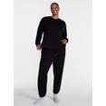 thumbnail image 2 of Joyspun Women's Fleece Lounge and Sleep Pajama Set, 2-Piece Crewneck Top and Joggers, Black Soot, Sizes XS-3X, 2 of 5