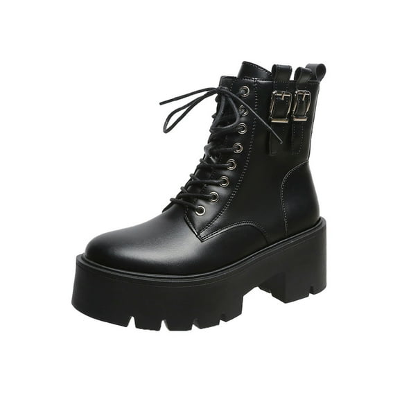Woobling Women Comfort Ankle Booties Motorcycle Waterproof Lace Up Combat Boots Punk Boot Black 7