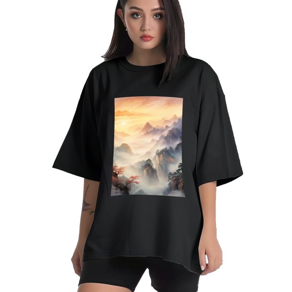 Plus Size Shirt for Women Black Tops for Women Short Sleeves Shirt for Women Landscape4 T Shirt Crewneck Shirt for Women XS