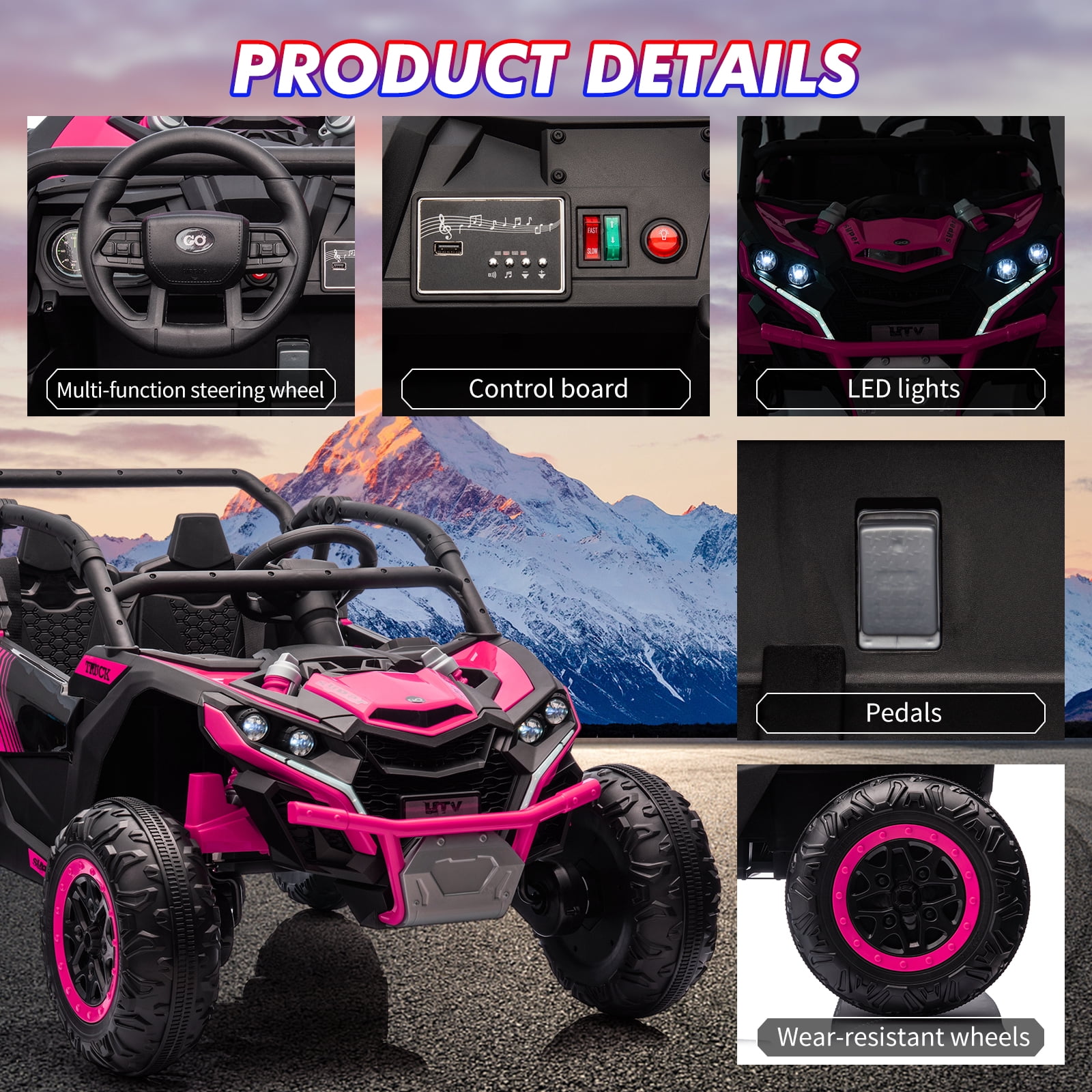 CazToi 24V 7 AH 4WD Battery Powered 2 Seater Ride On Car Off-Road Electric UTV with Remote for Kids