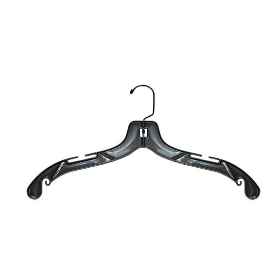 NAHANCO 2500BH Plastic Top Hangers, Heavy Weight with Black Hook, 17", Black (Pack of 100)