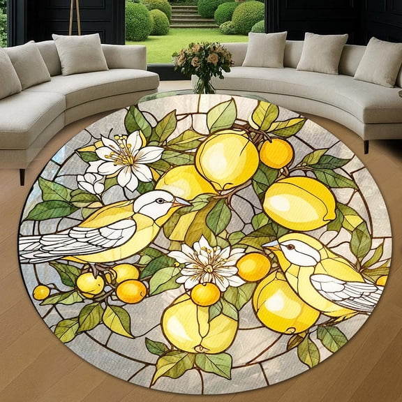 Circle Area Rug, Chickadee1 Washable Non-Slip Floor Carpet, Soft Rug for Living Room Bedroom Decor 31 Inch