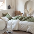thumbnail image 2 of Bedding Duvet Cover With Pillowcase Set Green and White Perfect connection Twin Size, 2 of 3
