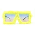 thumbnail image 2 of Womens Funky Fur Covered Squared Rectangle Oversize Sunglasses Yellow Blue Brown, 2 of 4