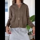 thumbnail image 5 of Cárdigan de Punto con Cuello Alto y Larga para Mujer, Moderno y Elegante, con Cremallera Frontal, Abrigo Extragrande para Otoño Café L, 5 of 7